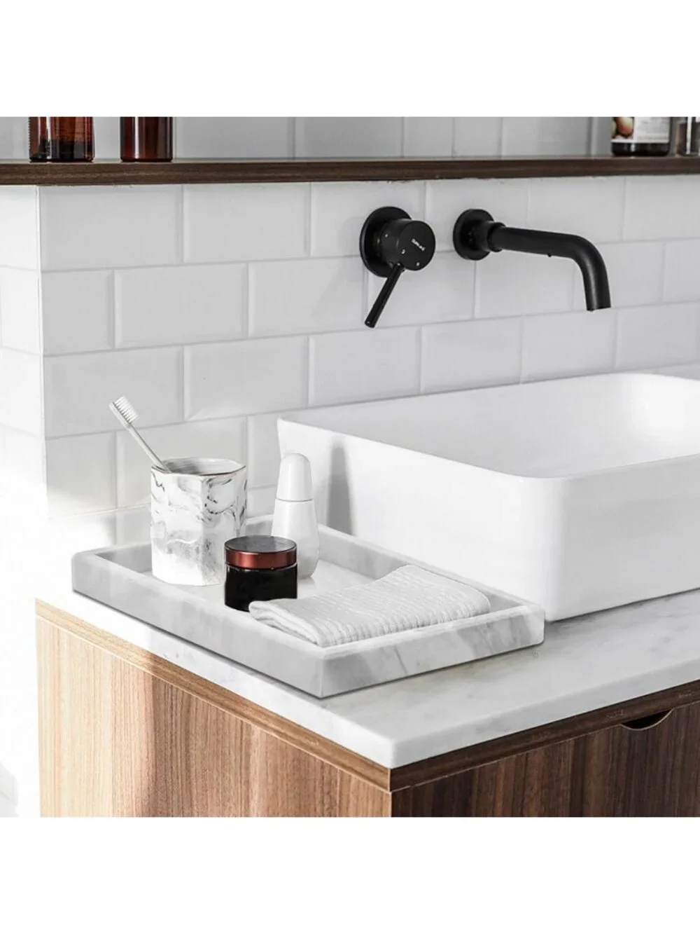 Natural Marble Bathroom Tray | Elegant Vanity Organizer | Stylish Home Decor